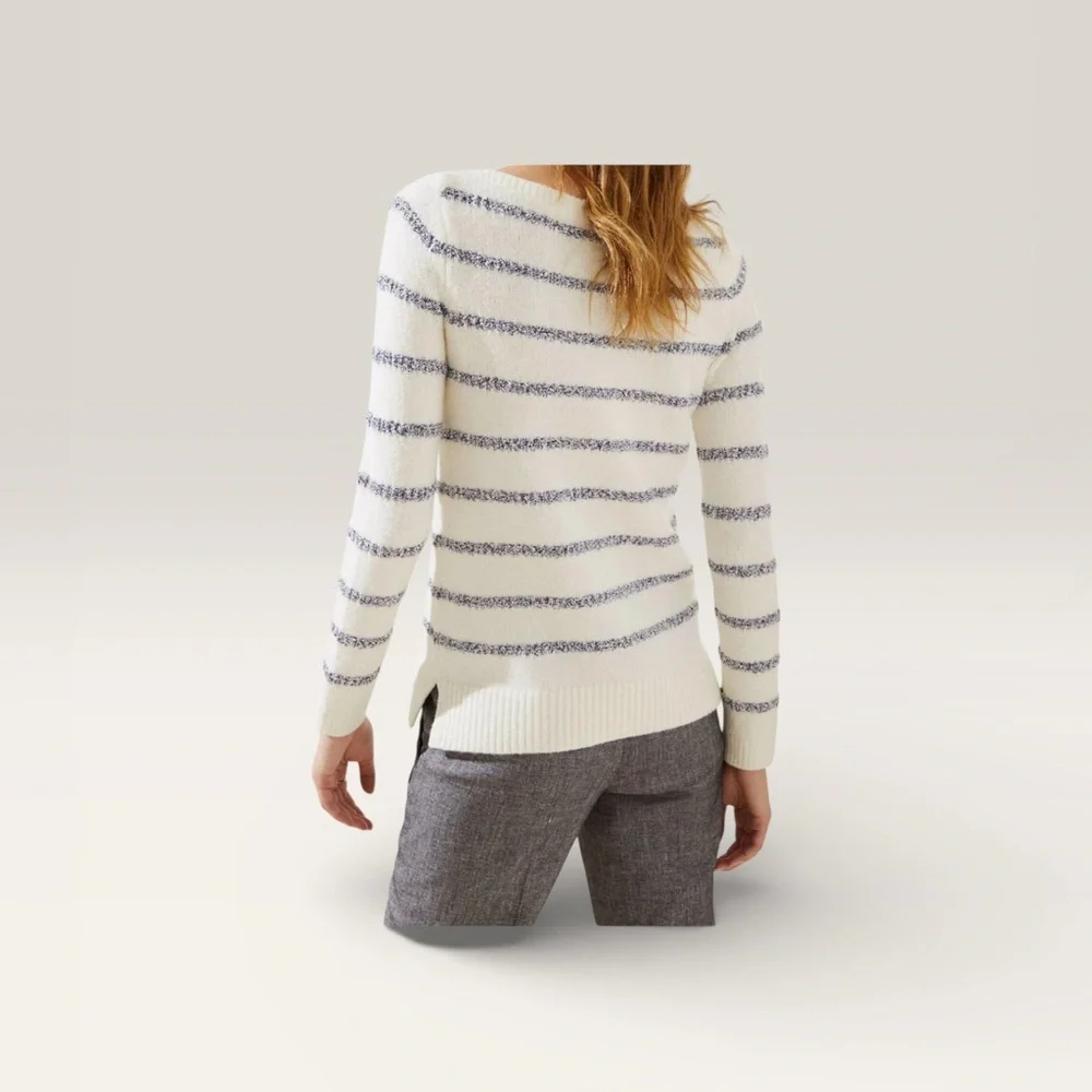 LOFT White and Gray Striped Sweater